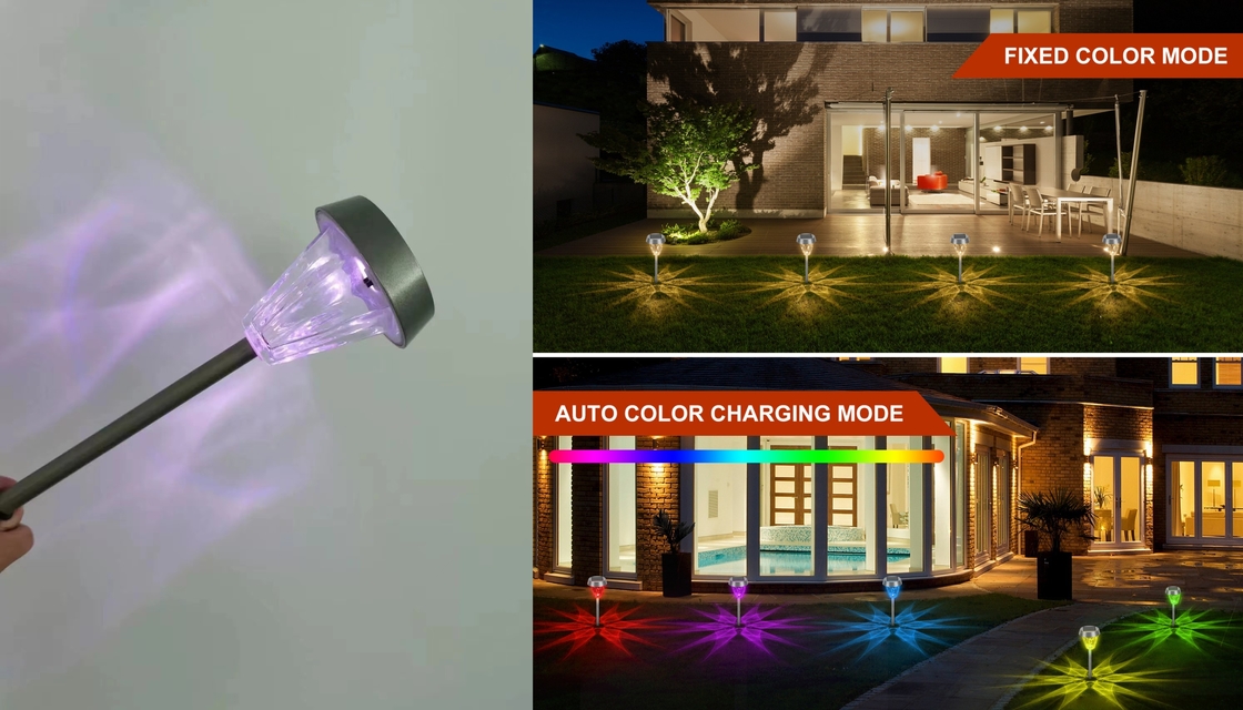 Il paesaggio alimentato solare al suolo di abbellimento accende la luce variopinta del giardino