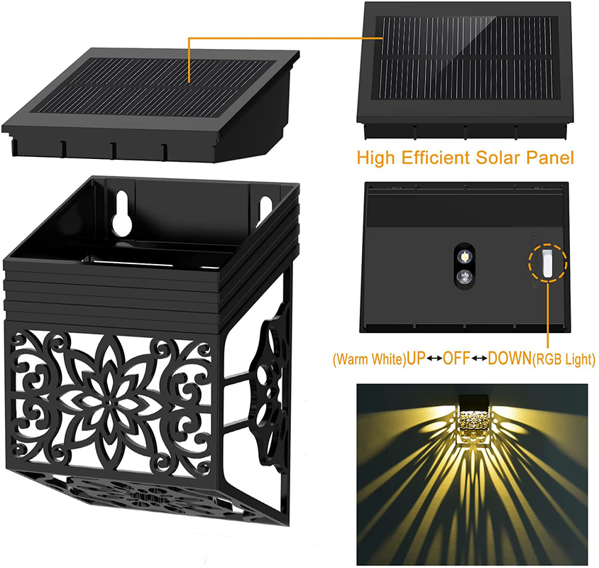 Lumiera di recinzione per cortile solare impermeabile all'aria aperta Colori multipli Porta solare a LED Pilastro di luce per giardino