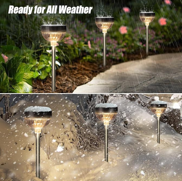 600mAh Batteria IP65 impermeabile Luci da giardino solari Bianco caldo 100LM Luminosità per 8-10 ore