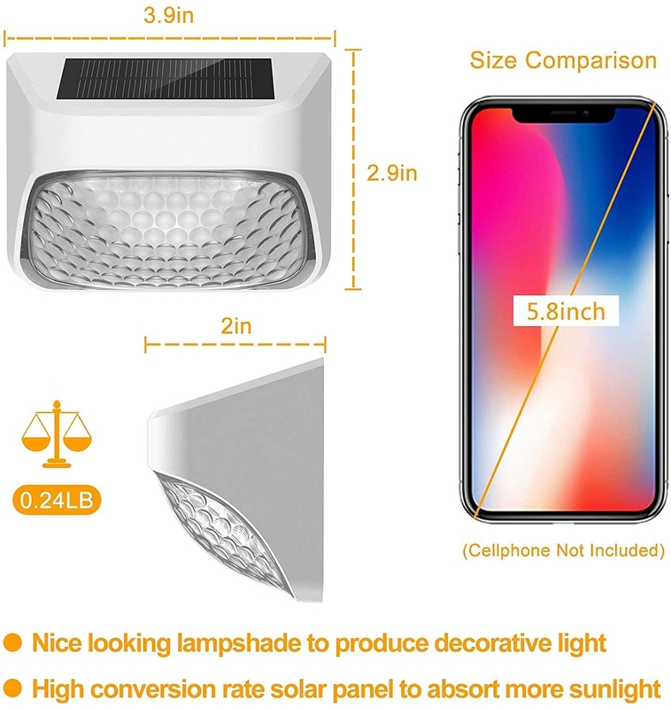 100g Solar Fence Light Nero ABS PMMA Caldo Bianco RGB 20Lumens Impermeabile IP65 4,5 ore di ricarica