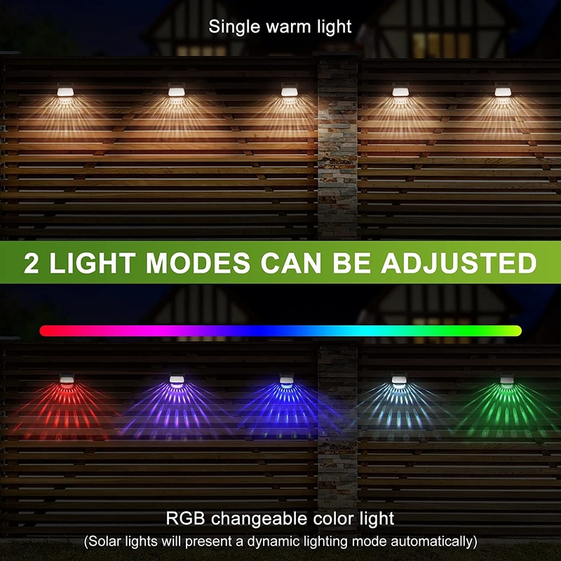 20 lumens Luce di recinzione solare nera con tempo di ricarica di 4,5 ore e colore luminoso RGB bianco caldo