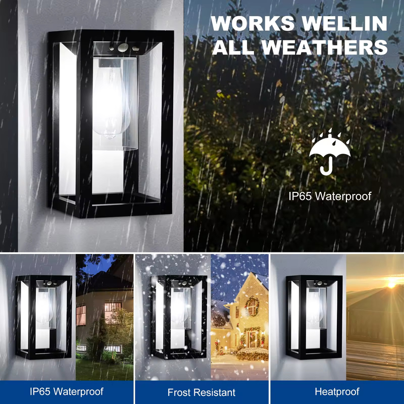 Sensore di movimento luce solare portico illuminazione esterna IP65 Sconce Lampada di lanterna da parete per la porta d'ingresso del patio