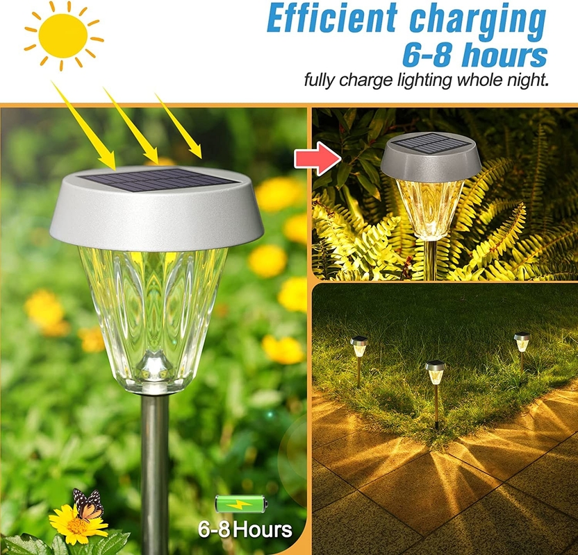 Lampade da giardino solare per esterni con corpo in acciaio inossidabile, luce solare a percorso impermeabile per cortile paesaggistico