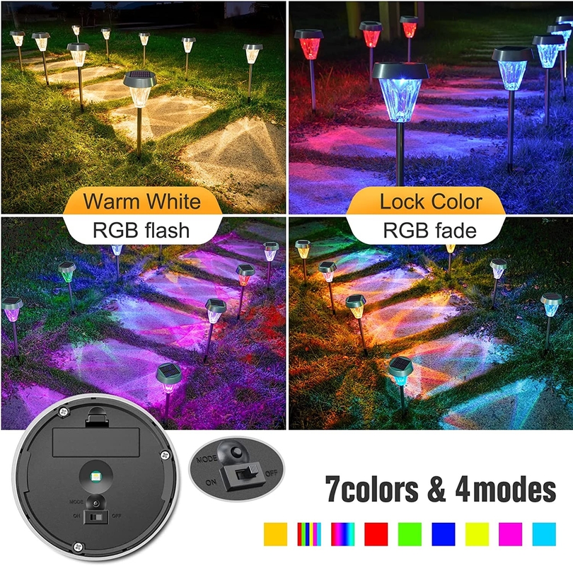 Lampade da giardino solare per esterni con corpo in acciaio inossidabile, luce solare a percorso impermeabile per cortile paesaggistico
