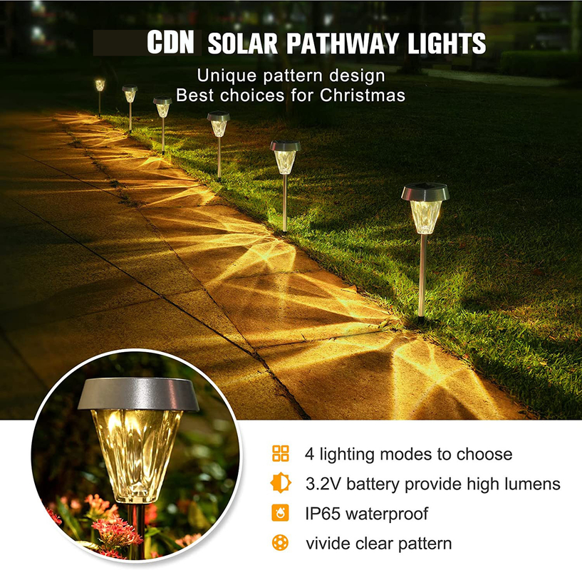 Lampade da giardino solare per esterni con corpo in acciaio inossidabile, luce solare a percorso impermeabile per cortile paesaggistico