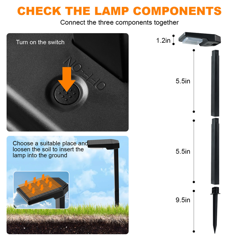 IP65 impermeabile 200g nero ABS PMMA luce di recinzione solare con pannello solare a silicio monocristallino