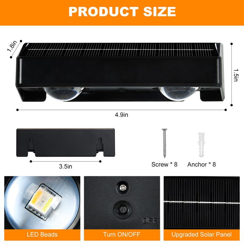 15 ore di tempo di lavoro Fence solare luce per l'ingresso IP65 impermeabile 205 * 50 * 38mm