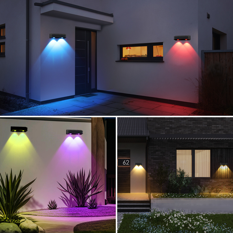 Porta di cortile bianca calda Recinzione Deck Giardino Illuminazione impermeabile Lampada a piccoli passi Esterno Solare Su e giù Luci di parete