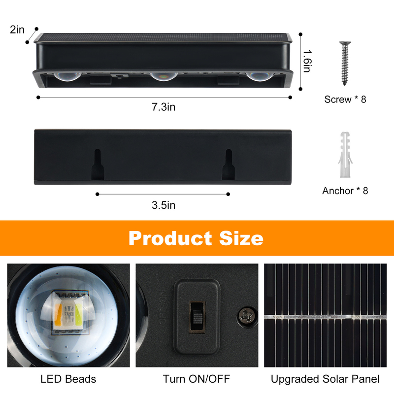 Vendita a caldo IP65 pannello solare in polisilicio impermeabile luce bianca calda luce su e giù fonte di luce solare LED lampada da parete hotel