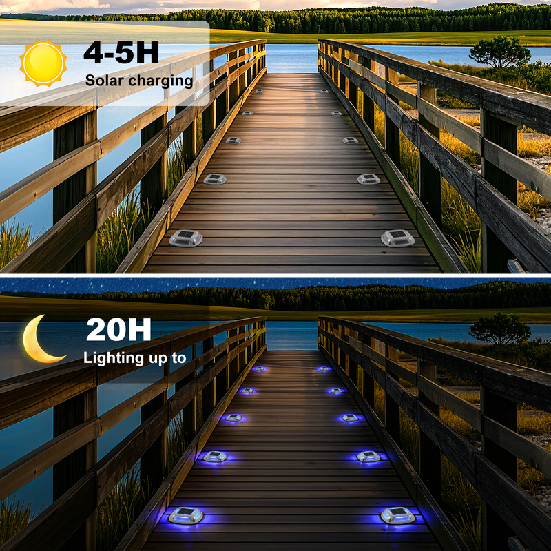 IP67 Waterproof Solar Dock Light con batteria 1.2V/600mah e pannello solare 2V/140ma in bianco + blu